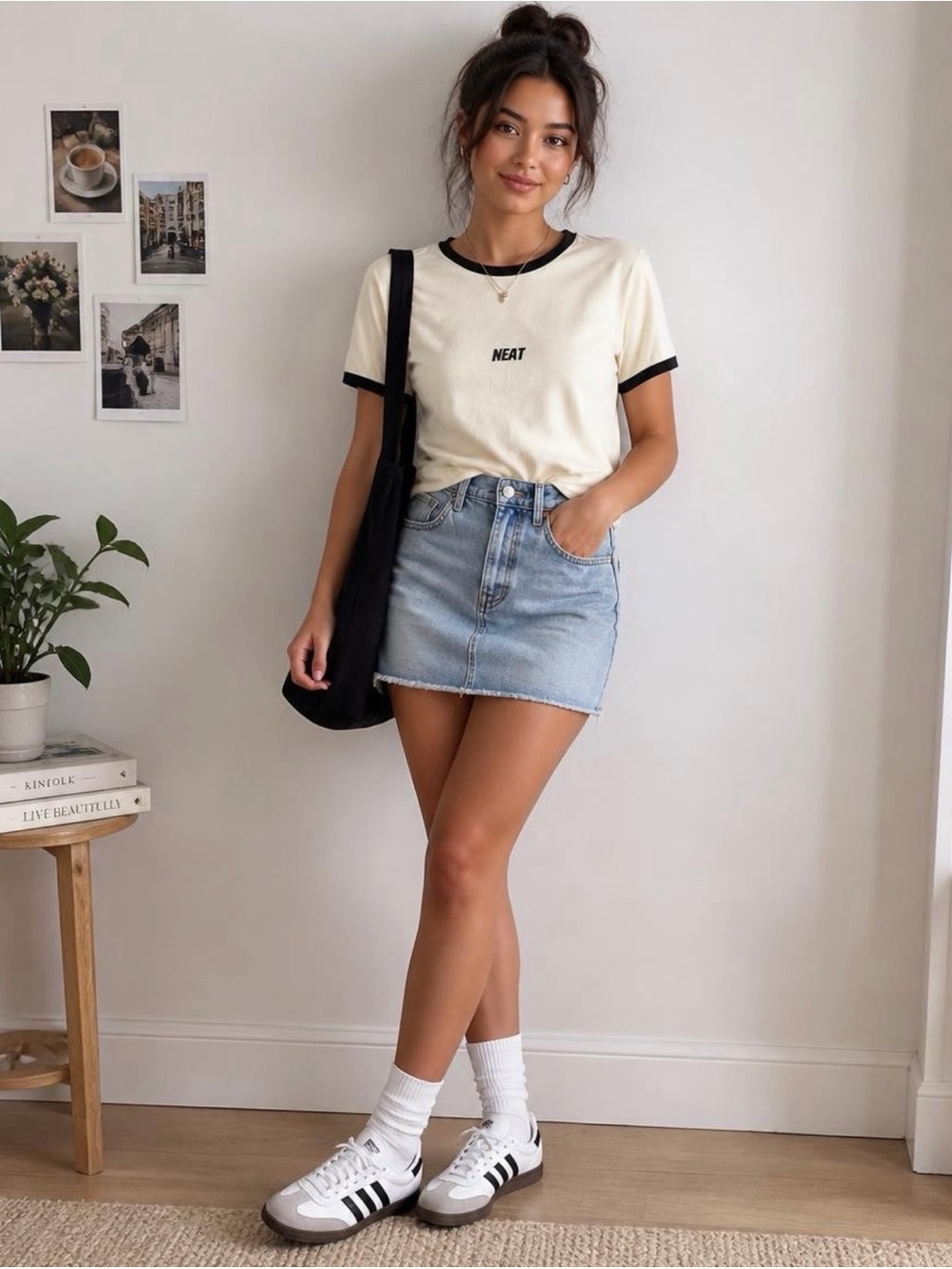 Next Level Apparel Cream Ringer Tee with Black Trim